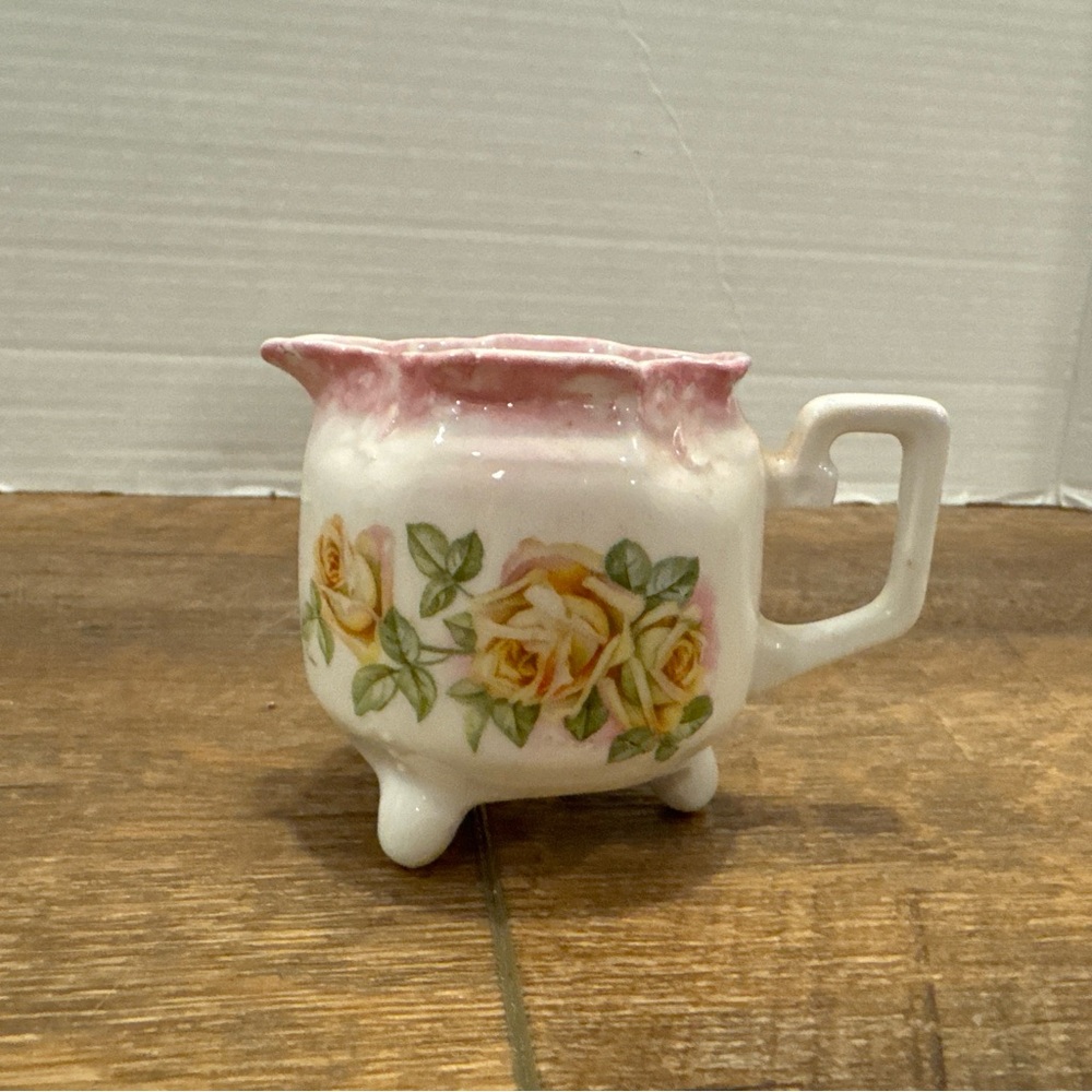 Vintage Bavarian German Creamer Pitcher Scalloped Rim Floral Roses Accents 139